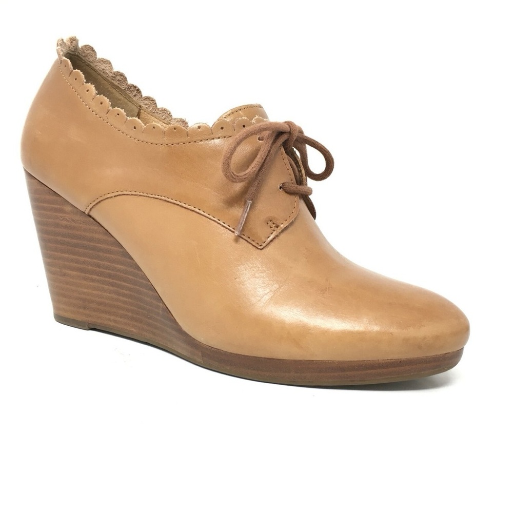 Jack Rogers Olivia wedge tan tying leather shoes 7.5